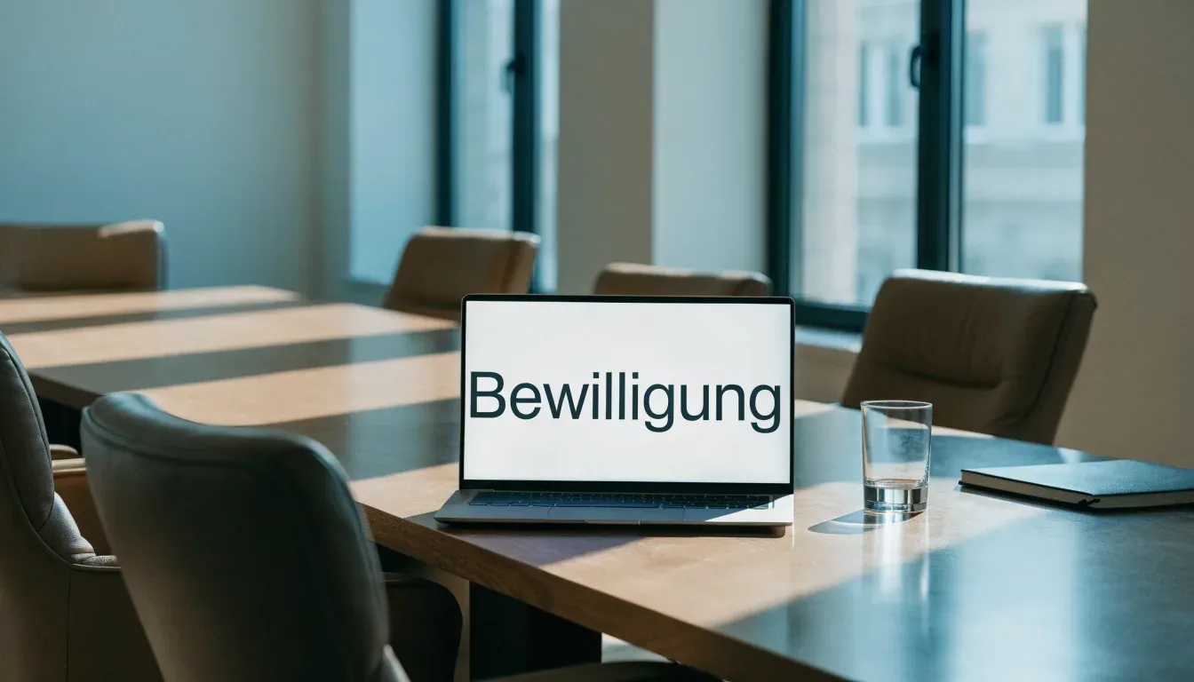 Ein leerer Sitzungssaal mit langem Holztisch und Lederstühlen, durch hohe Fenster fällt Tageslicht auf den Boden.