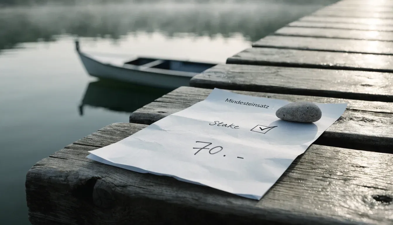 Ein Ruderboot liegt an einem Steg am Ufer eines Sees, über dem Wasser steigt dünner Nebel auf.