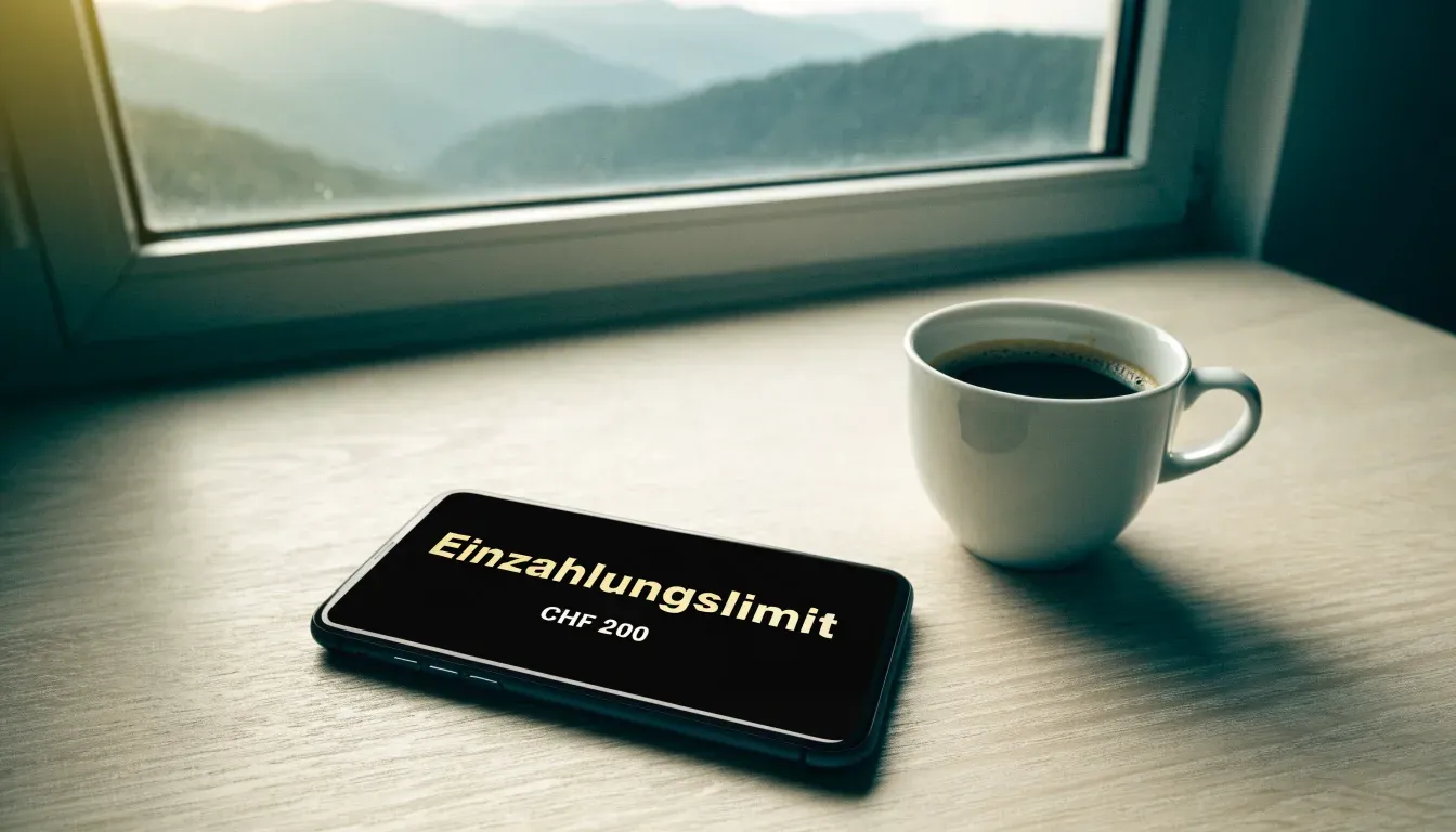 Ein Smartphone mit dunklem Bildschirm liegt auf einem hellen Schreibtisch neben einer Tasse, durch das Fenster dahinter sieht man eine Bergkette.