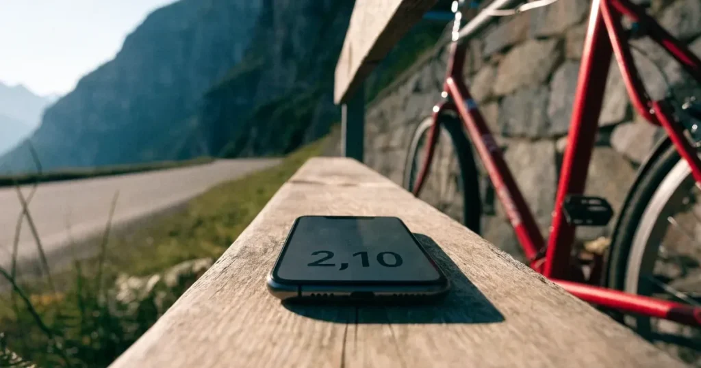 Eine Landstrasse schlängelt sich einen Alpenpass hinauf, am Strassenrand liegt feuchtes Gras und die Morgensonne färbt die Felsen.