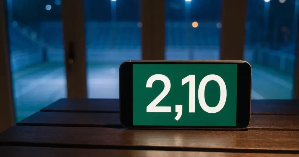 Ein hohes Tennisstadion mit geschlossenem Dach, von innen beleuchtet, leere Sitzreihen umschliessen den blauen Hartplatz.