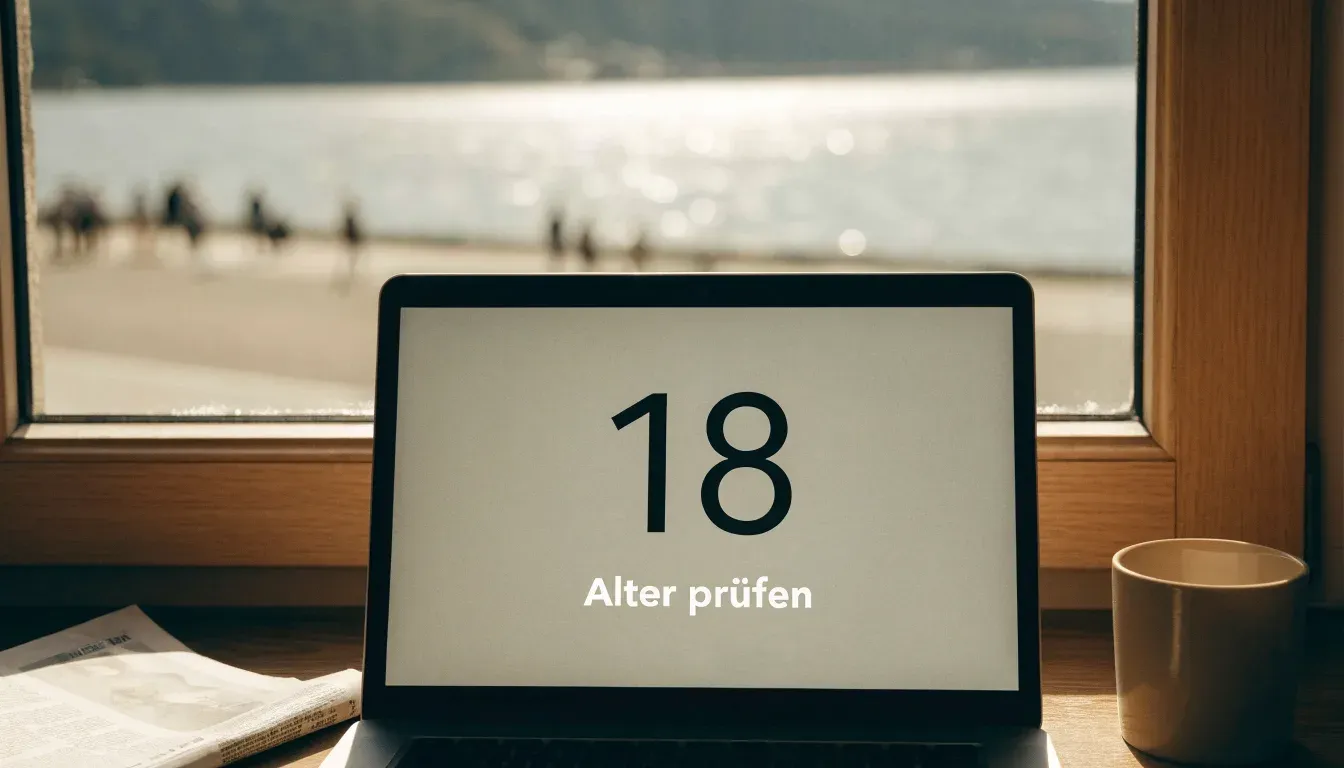 Ein Fahrrad lehnt an einem Geländer einer Uferpromenade an einem See im Sonnenlicht.