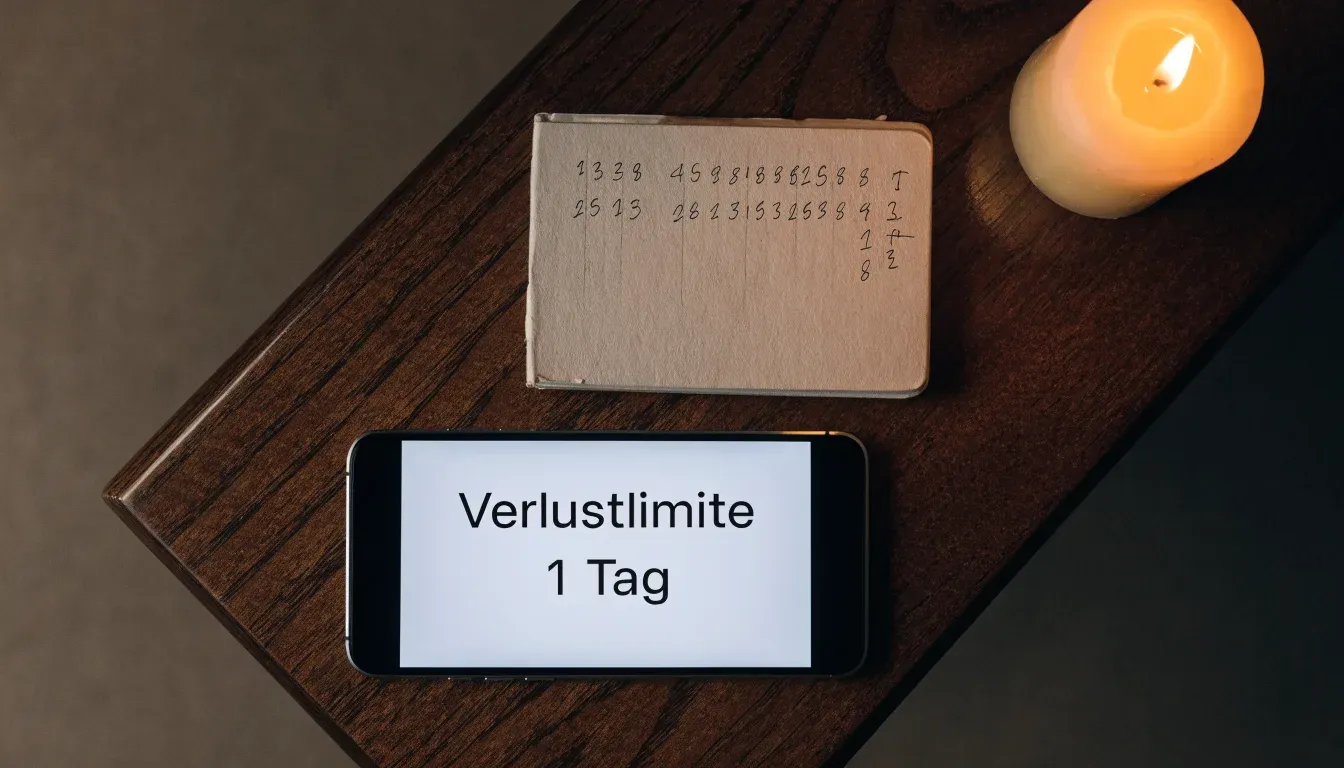 Eine Kerze brennt ruhig auf einem Holztisch neben einem geschlossenen Notizheft, abendliche Stimmung im Zimmer