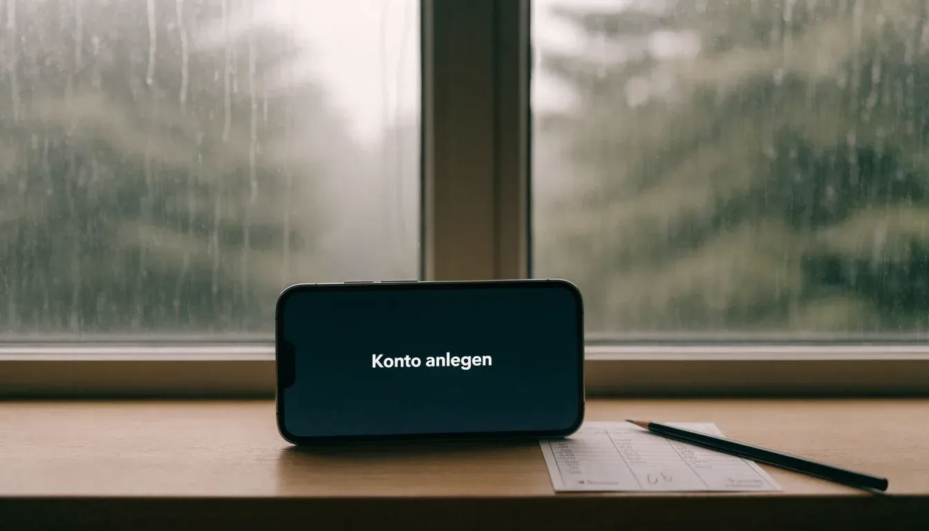 Ein Zeichenblock mit einem Bleistift und einem Radiergummi liegt auf einem Fensterbrett, draussen fällt Regen.